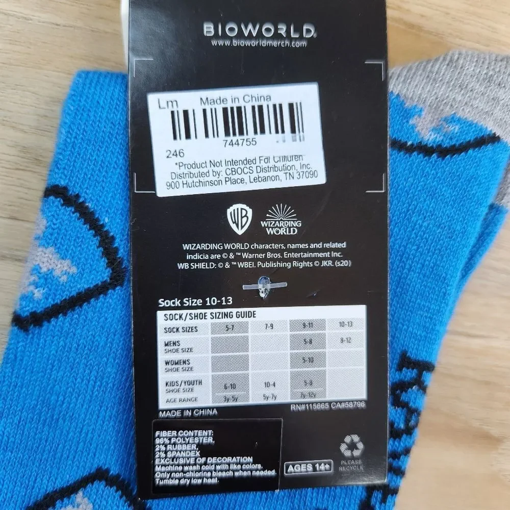 🩵NWT Bioworld Blue Harry Potter Ravenclaw Novelty Socks Size 5-10